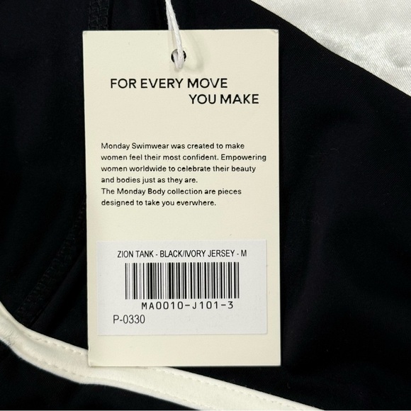 Monday Body Zion Tank Top Black Ivory Piping Medium Cropped Yoga Workout New - Picture 10 of 12